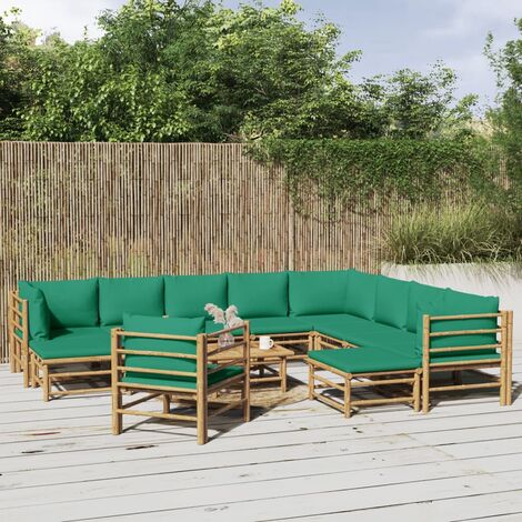 Salon de jardin 12 pcs - Ensemble Table et Chaise de Jardin - avec coussins vert bambou BV222600 - BonneVie (1/5)