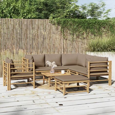 Salon de jardin 8 pcs - Ensemble Table et Chaise de Jardin - avec coussins taupe bambou BV942863 - BonneVie (1/5)