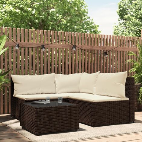 Salon de jardin 4 pcs - Ensemble Table et Chaise de Jardin - avec coussins Marron Résine tressée BV955270 - BonneVie (1/5)