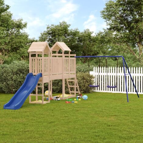 Aire de Jeux Maisonnette de jeu avec toboggan balançoires - Maison de jeu - bois massif de pin BV595724 - BonneVie (1/5)