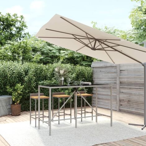 Table de bar et dessus Table haute  Table de Cuisine en verre gris 180x70x110 cm poly rotin 22500
