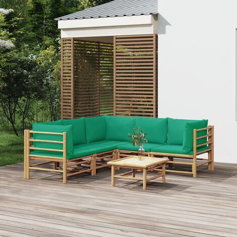 Salon de jardin 6 pcs Meuble de jardin Mobilier de jardin avec coussins vert bambou 17069 (1/5)