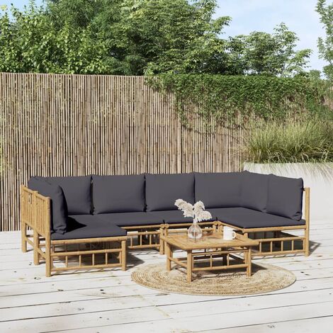 Salon de jardin 7 pcs - Ensemble Table et Chaise de Jardin - avec coussins gris foncé bambou BV524740 - BonneVie (1/5)