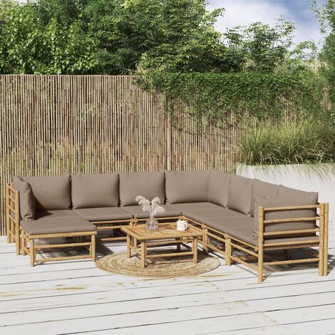 Salon de jardin 9 pcs - Ensemble Table et Chaise de Jardin - avec coussins taupe bambou BV473932 - BonneVie (1/5)