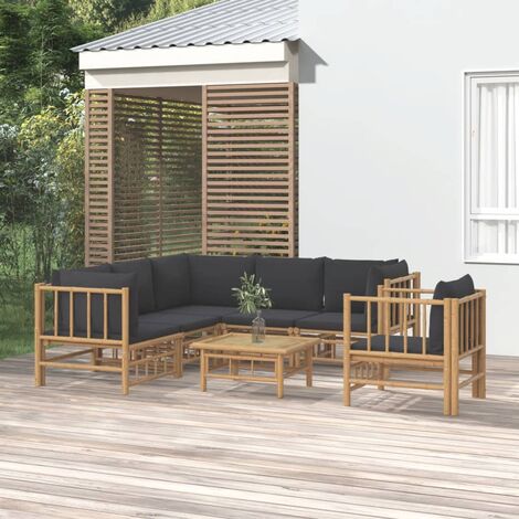 Salon de jardin 7 pcs - Ensemble Table et Chaise de Jardin - avec coussins gris foncé bambou BV355055 - BonneVie (1/5)