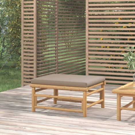 Repose-Pieds pour jardin ou Salon - Tabouret Pouf avec coussin taupe bambou BV242684 - BonneVie (1/5)