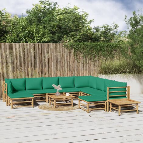 Salon de jardin 12 pcs - Ensemble Table et Chaise de Jardin - avec coussins vert bambou BV653054 - BonneVie (1/5)
