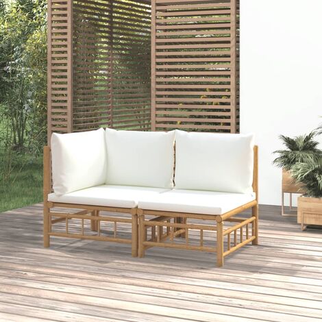 Salon de jardin 2 pcs - Ensemble Table et Chaise de Jardin - avec coussins blanc crème bambou BV772353 - BonneVie (1/5)