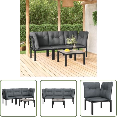 Salon de jardin 4 pcs Meuble de jardin Mobilier de jardin noir et gris résine tressée 24565 (1/5)