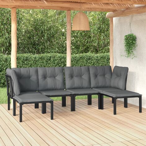 Salon de jardin 6 pcs - Ensemble Table et Chaise de Jardin - noir et gris résine tressée BV645929 - BonneVie (1/5)
