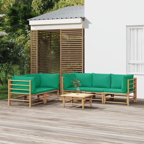 Salon de jardin 6 pcs - Ensemble Table et Chaise de Jardin - avec coussins vert bambou BV913773 - BonneVie (1/5)