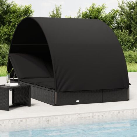 Transat 2 places avec toit  Chaise longue  Bain de soleil rond noir 211x112x140 cm 74464 (1/5)