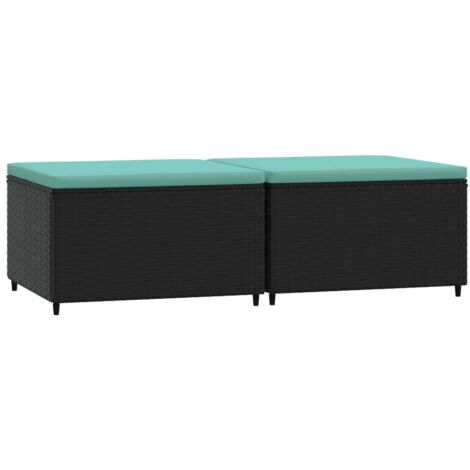 Lot de 2 Repose-pieds de jardin Tabouret Bas  Pouf Bout de Canapé avec coussins noir résine tressée 36028