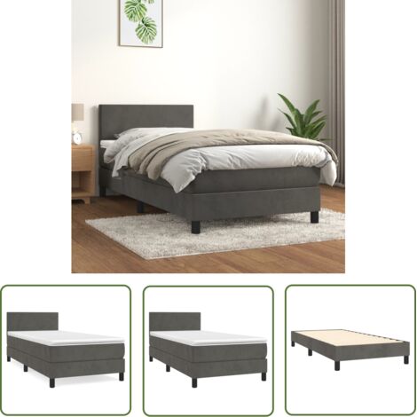 The Living Store Sommier à lattes de lit avec matelas Gris foncé 100x200 cm - Lit Tapissier - Lit Velours - Lit Double - Literie - Chambre À Coucher (1/5)