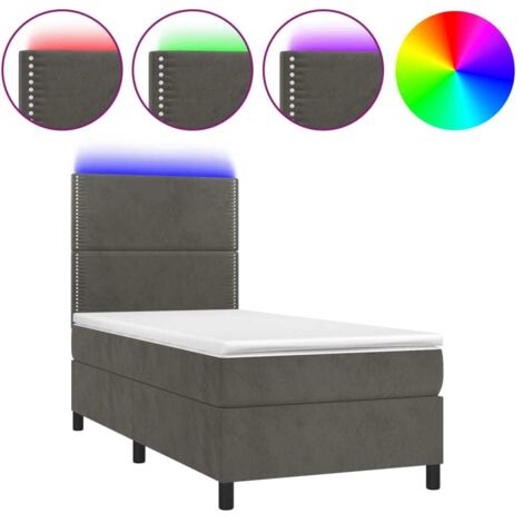 Sommier tapissier matelas et LED  Lit adulte Contemporain Gris foncé 100x200 cm Velours 52961 (1/5)