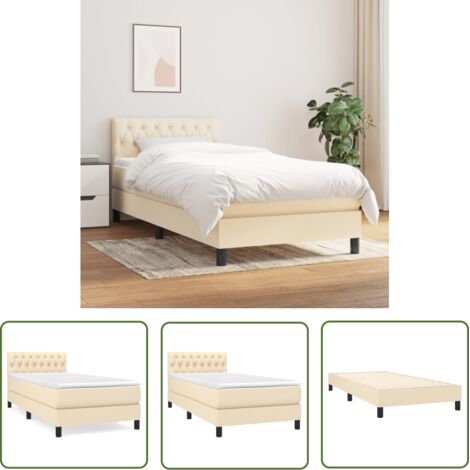 Lit adulte Contemporain Lit à sommier à sommier tapissier avec matelas Crème 100x200 cm Tissu 80918 (1/5)