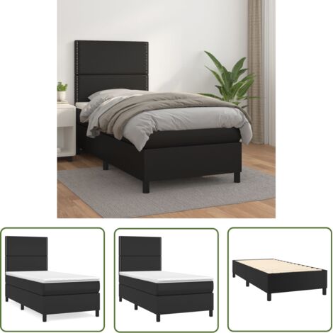 Sommier à lattes de lit avec matelas Noir 100x200 Similicuir (1/5)