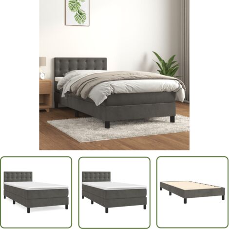 The Living Store Sommier à lattes de lit avec matelas Gris foncé 100x200 cm - Lit Tapissier - Lit Velours - Lit Double - Chambre À Coucher - Literie (1/5)