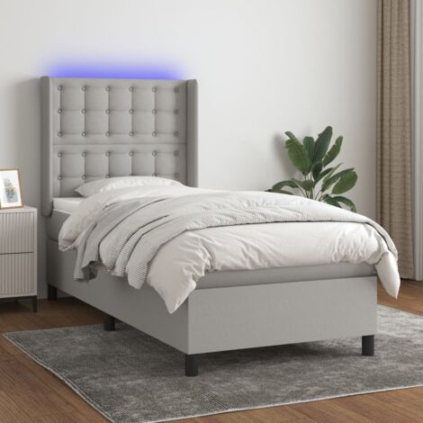 Sommier tapissier matelas et LED Lit adulte Contemporain Gris clair 100x200 cm Tissu 40229 (1/5)
