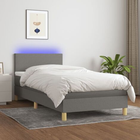 Sommier tapissier et matelas et LED Lit adulte Contemporain Gris foncé 100x200 cm Tissu 65241 (1/5)