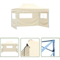 The Living Store Tente de réception pliable avec 3 parois 3x4 m Acier Crème - Tents - Abri Extérieur - Chapiteau De Jardin - Auvent Pliable - Fête Extérieure