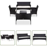 Salon de jardin 5 pcs - Canapé de jardin - Ensembles de Meubles d'exterieur - avec coussins Résine tressée Noir Chic-102239
