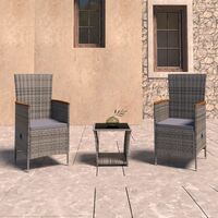 3 pcs Salon de jardin, Ensemble table et chaises de jardin, Meuble de jardin avec coussins Résine tressée Gris MKW622276