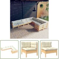 The Living Store Salon de jardin 9 pcs avec coussins crème bois de pin - Ensemble Salon De Jardin - Salon De Jardin En Bois - Mobilier De Jardin - Meubles De Jardin - Set Salon De Terrasse