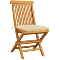 Lot de 2 Chaises de jardin et de camping, Chaises de relaxation, avec coussins blanc crème Teck massif OIB3201E