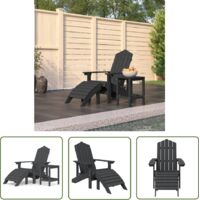 The Living Store Chaise de jardin Adirondack repose-pied table PEHD Anthracite - Chaises De Jardin - Chaises Adirondack - Mobilier De Jardin - Fauteuil De Jardin - Meubles De Jardin