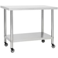 Table de travail de cuisine avec roues-Plan de travail de cuisine-Îlot de cuisine 100x30x85 cm Inox