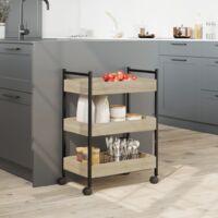 Chariot De Cuisine En Bois D'ingénierie – 60x45x80 Cm – Finition Chêne Sonoma – 3 étagères, 4 Roulettes
