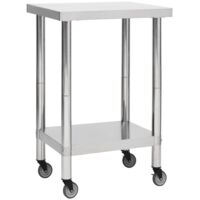 Table de travail de cuisine avec roues-Plan de travail de cuisine-Îlot de cuisine 60x60x85 cm Inox