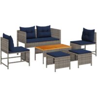 Ensemble de canapé de jardin,Salon de jardin,Sofa 6 pcs Gris et bleu marine