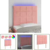 The Living Store Tête de lit à LED Rose 100x5x118/128 cm Velours - Tête De Lit Led - Tête De Lit Velours - Tête De Lit Rose - Éclairage Led - Meuble Chambre