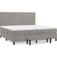 Lit à sommier tapissier et matelas, Lit adulte pour 2 personnes Assemblage Facile, Gris clair 200x200cm Velours OIB9047E