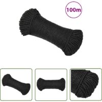 Corde de travail, Corde de Chanvre, pour la Décoration, le Bricolage, le Jardinage Noir 8 mm 100 m polypropylène OIB2326E