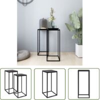 The Living Store Tables d'appoint 2 pcs Noir Acier - Table Basse - Meuble Salon - Table D'appoint - Table Noire - Table Acier