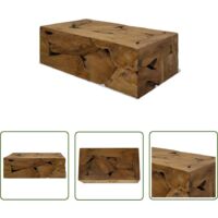 The Living Store Table basse 90x50x30 cm Teck véritable Marron - Table Basse Teck - Table Basse Design - Meuble Tv Bois - Table D'appoint Rustique - Table Basse Artisanale