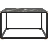 Table basse de salon, Table Café, Noir avec verre marbre noir 60x60x35 cm OIB3368E