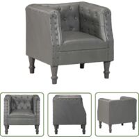 Fauteuil Fauteuil de Relaxation Fauteuil Salon Gris Cuir véritable 48099