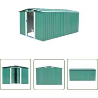 The Living Store Abri de jardin 257x392x181 cm Métal Vert - Abri De Jardin - Abri Métallique - Abri De Rangement - Cabane Extérieure - Outillage De Jardin