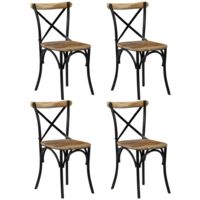 Lot de 4 Chaises Chaises à dossier croisé Noir Bois de manguier massif Chaises de salon 82788