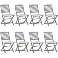 Lot de 8 Chaises de jardin pliables - Chaise d'extérieur pour terrasse/jardin avec coussins Bois d'acacia BV213596 - BonneVie
