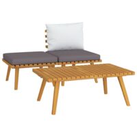 INLIFE Salon de jardin 3 pcs avec coussins Bois d'acacia massif