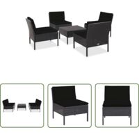 Salon de jardin 5 pcs Meuble de jardin Mobilier de jardin avec coussins Résine tressée Noir 61159