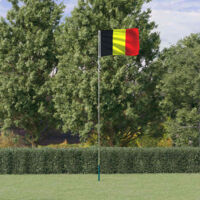Drapeau de la Belgique et mât 5,55 m Drapeau Décoratif de jardin Aluminium 97668