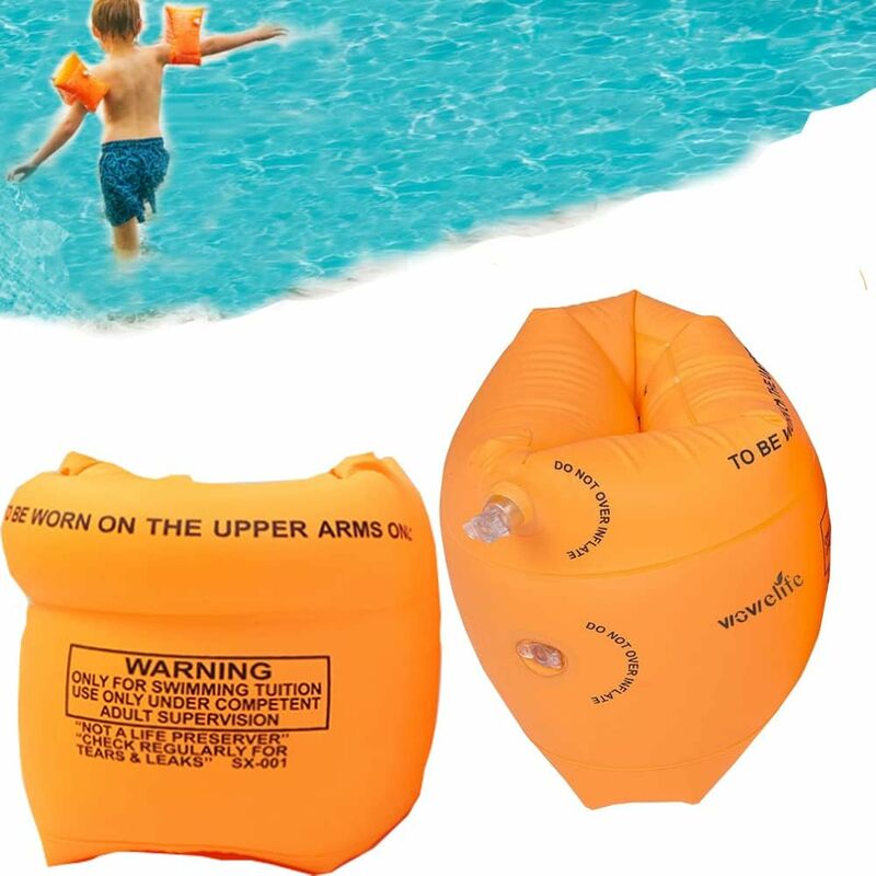 1 paire d'enfants manches gonflables natation bras cercle anneau d'eau  épais double couche ballon piscine jouet (orange)