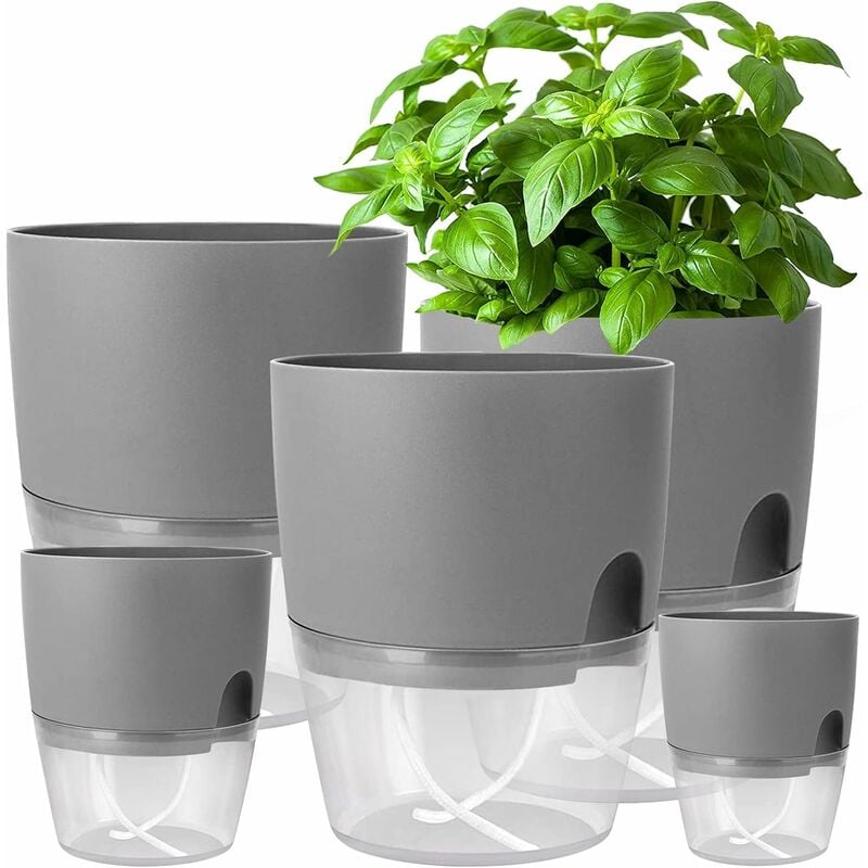 Pots à arrosage automatique de 6,5 pouces avec trous de drainage, 3 pots de  fleurs en plastique pour plantes d'intérieur