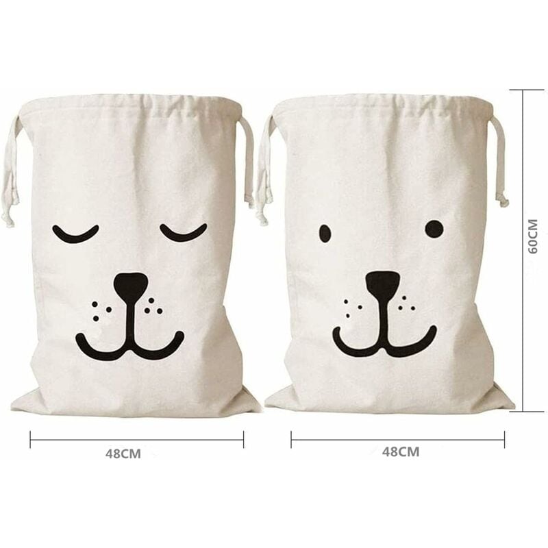 Lot de 2 Sacs En Tissu de Coton Avec Cordon - Sac de Rangement